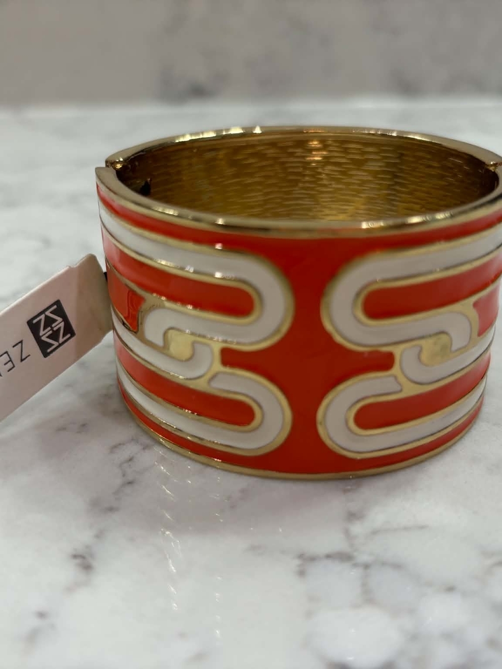 Zenzii Orange and Gold Enamel Decorative Cuff Bracelet